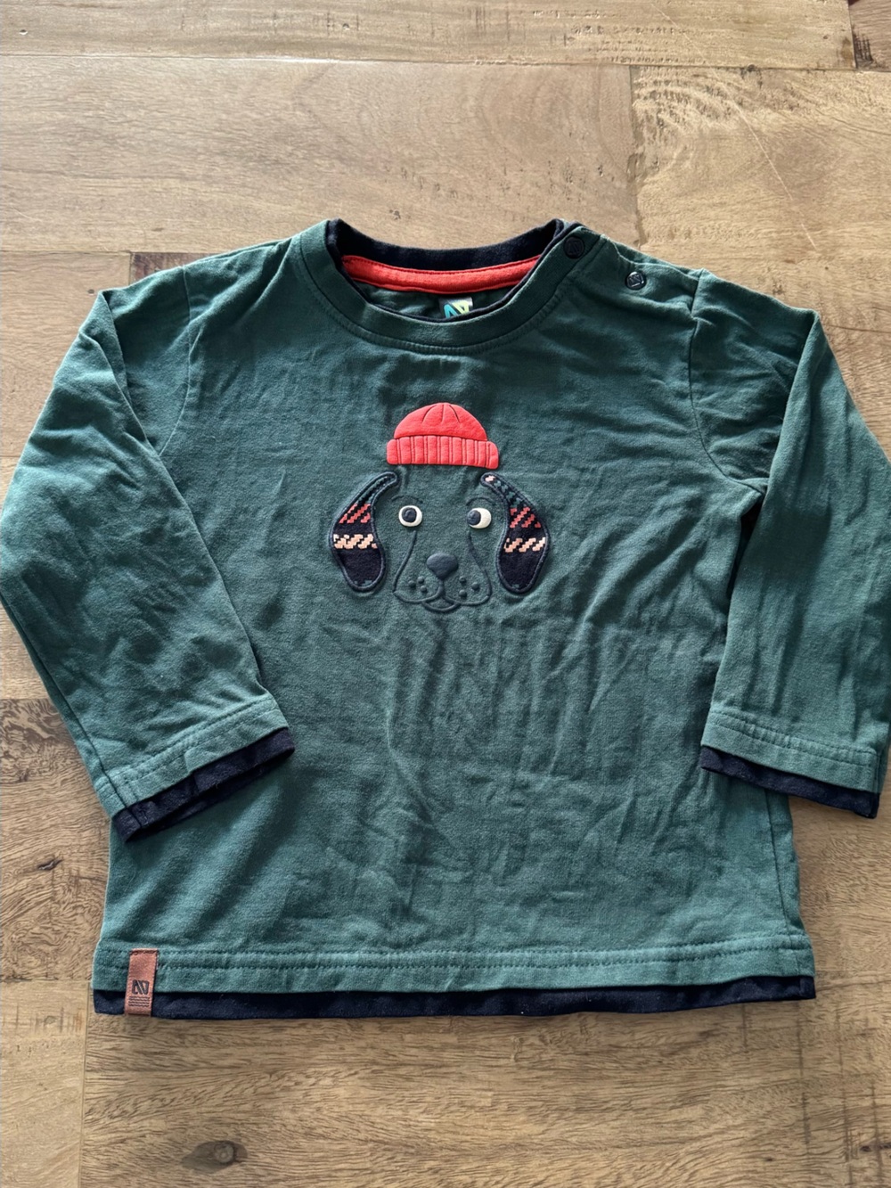 Nano Long-Sleeve Green Kids' Dog Appliqué Tee Red Hat size 18 months